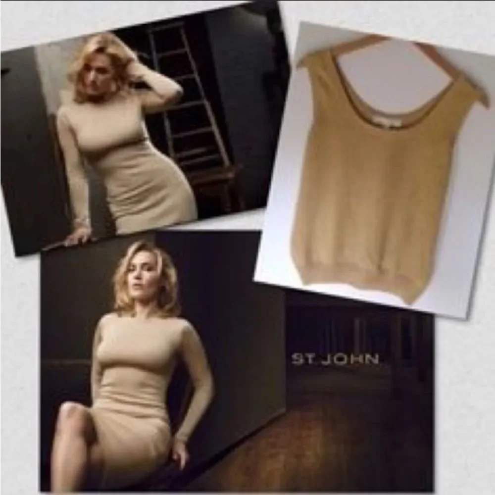 ✨ ST. JOHN BASICS Gold Knit Tank Shell Top | Size Large